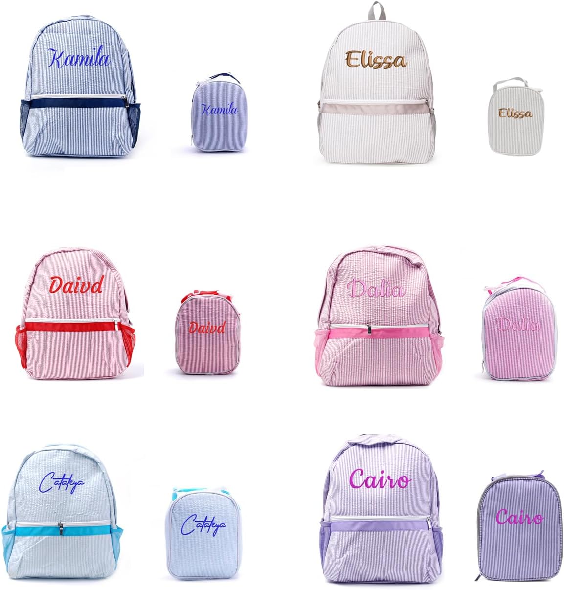 seersucker backpack, seersucker lunch box, personalized seersucker backpack, boy birthday gift, diaper bag, Pink, 2-piece set