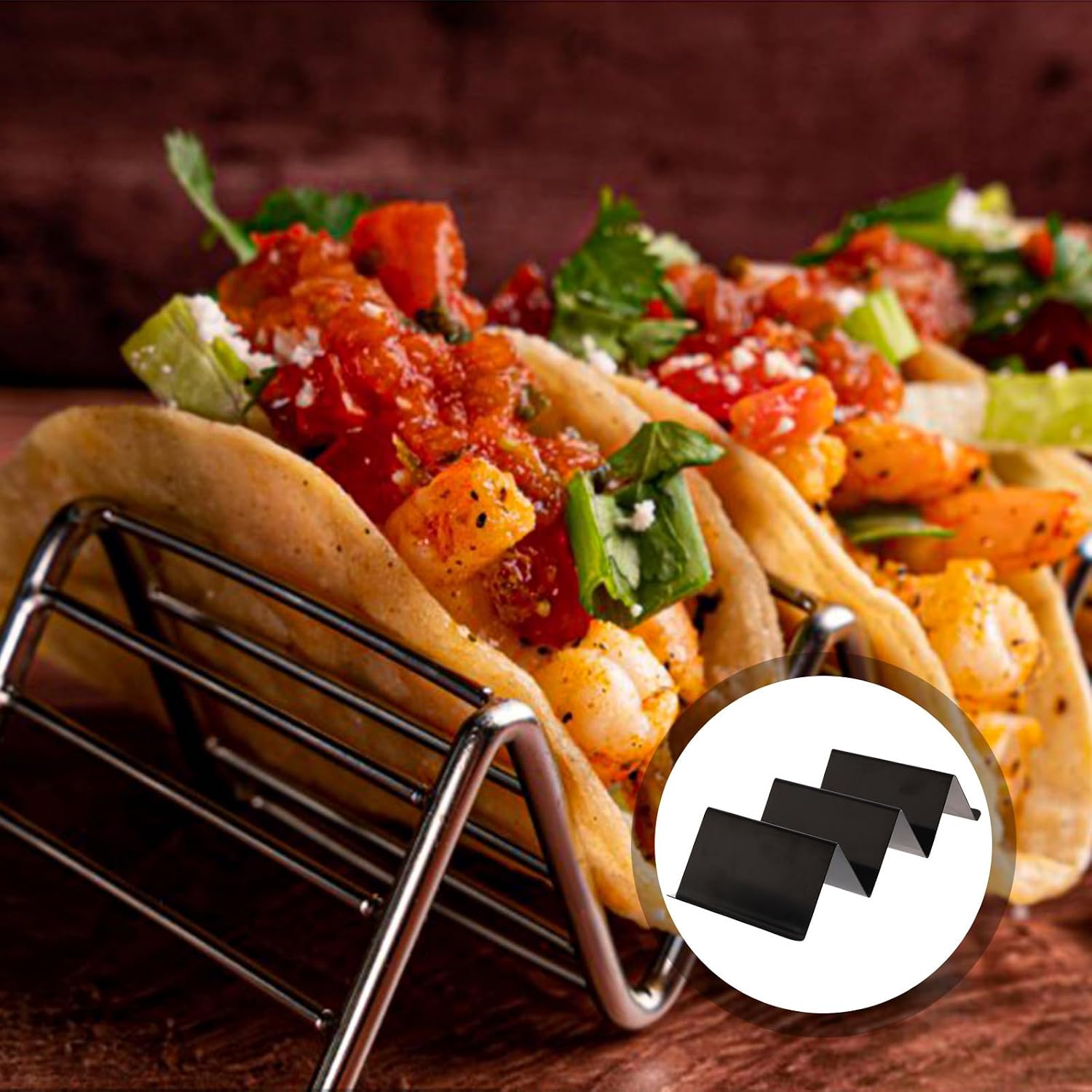 Stainless Steel Double Sided Taco Holder Rack with Handles