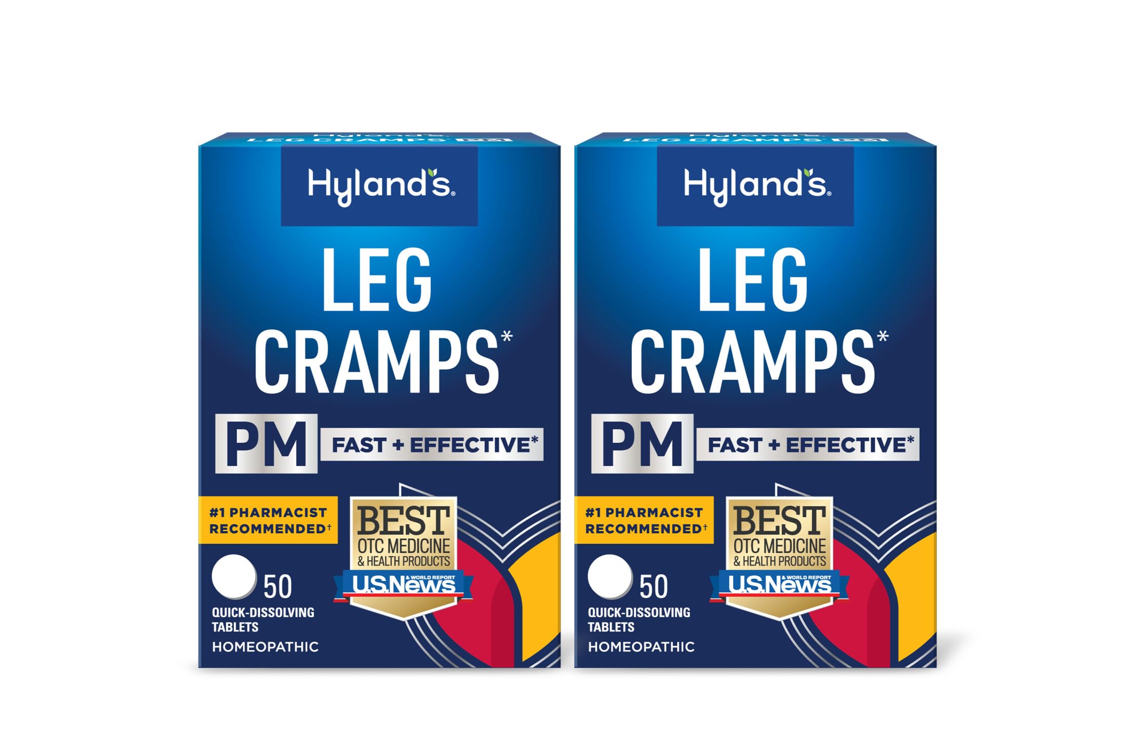 Hyland's Leg Cramps PM, Relief of Nighttime Leg, Calf, and Foot Cramps, 50 Quick-Dissolving Tablets 2-Pack (100 Total)