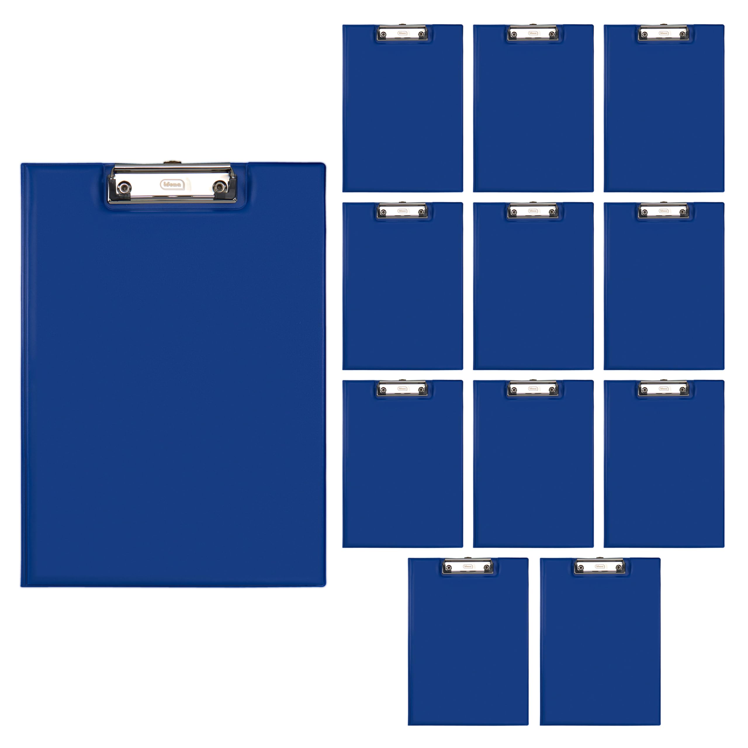 Idena 90295 - Klemmbrettmappe für DIN A4, 12 Stück, Hochformat, PVC beschichtetes Clipboard in Blau, mit Deckel