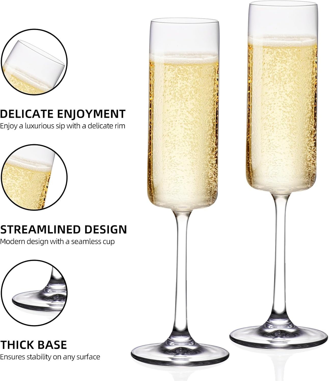 KAMMAK Champagne Flutes, 7.8oz Crystal Champagne Glasses Set of 2, Wine Glassware with Long Stem, Elegant Glasses Gift Ideal for Wedding, Party, Birthday, Anniversaries, Christmas - Image 3