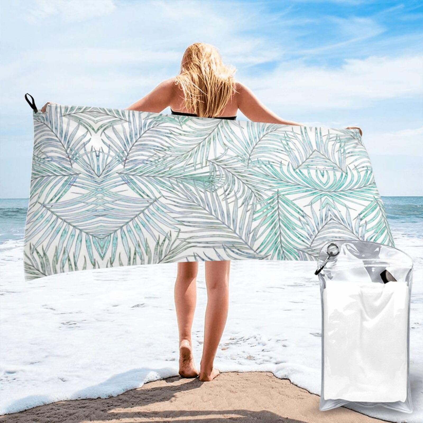 VCzsdff Palm Tree Leaves Print Quick Dry Towel Compact Beach Shower Wrap For Camping Fitness