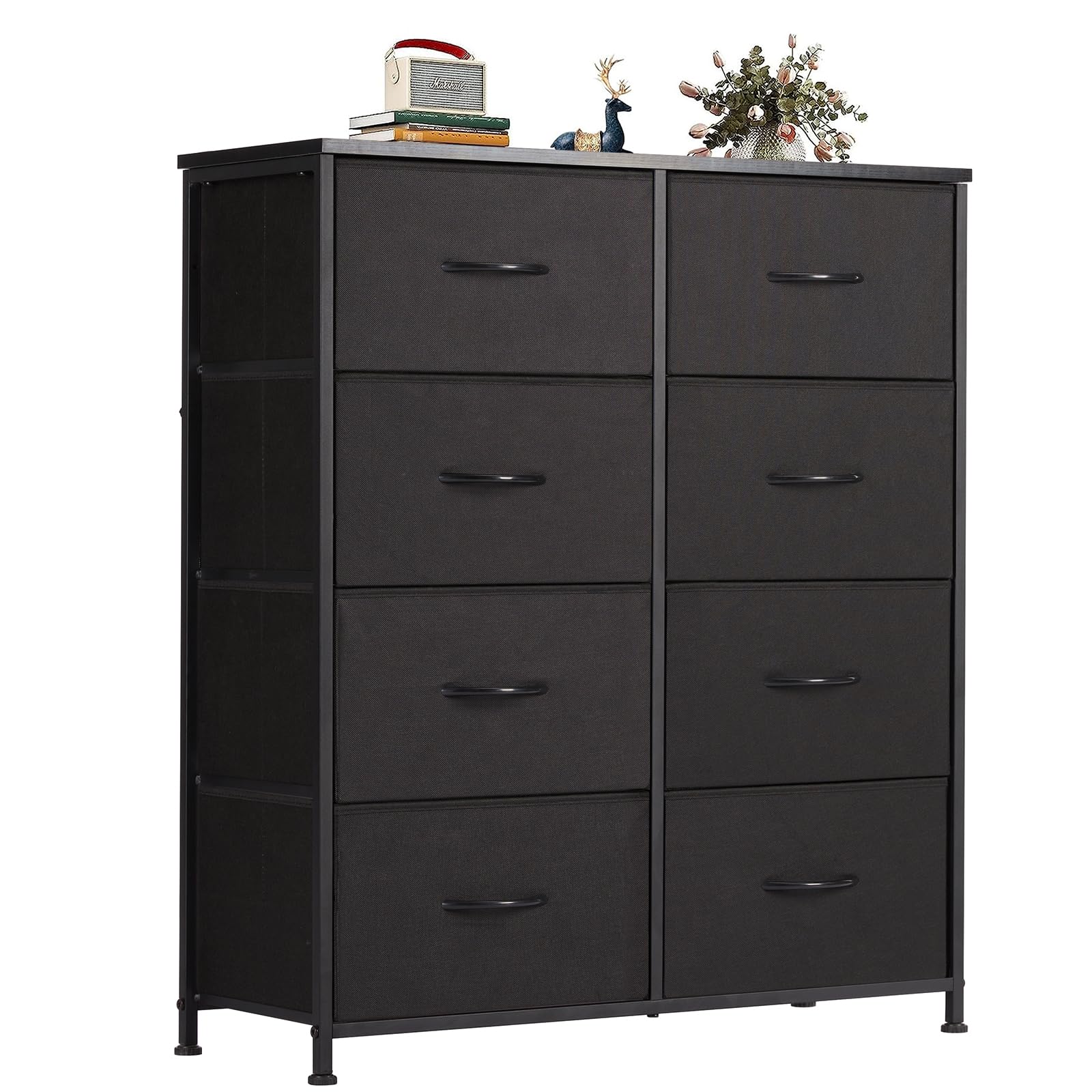 OLIXIS Organizer Storage 8, Chest of Drawers with Fabric Bins, Tall Dresser with Wood Top for Bedroom, Closet, Entryway, Black