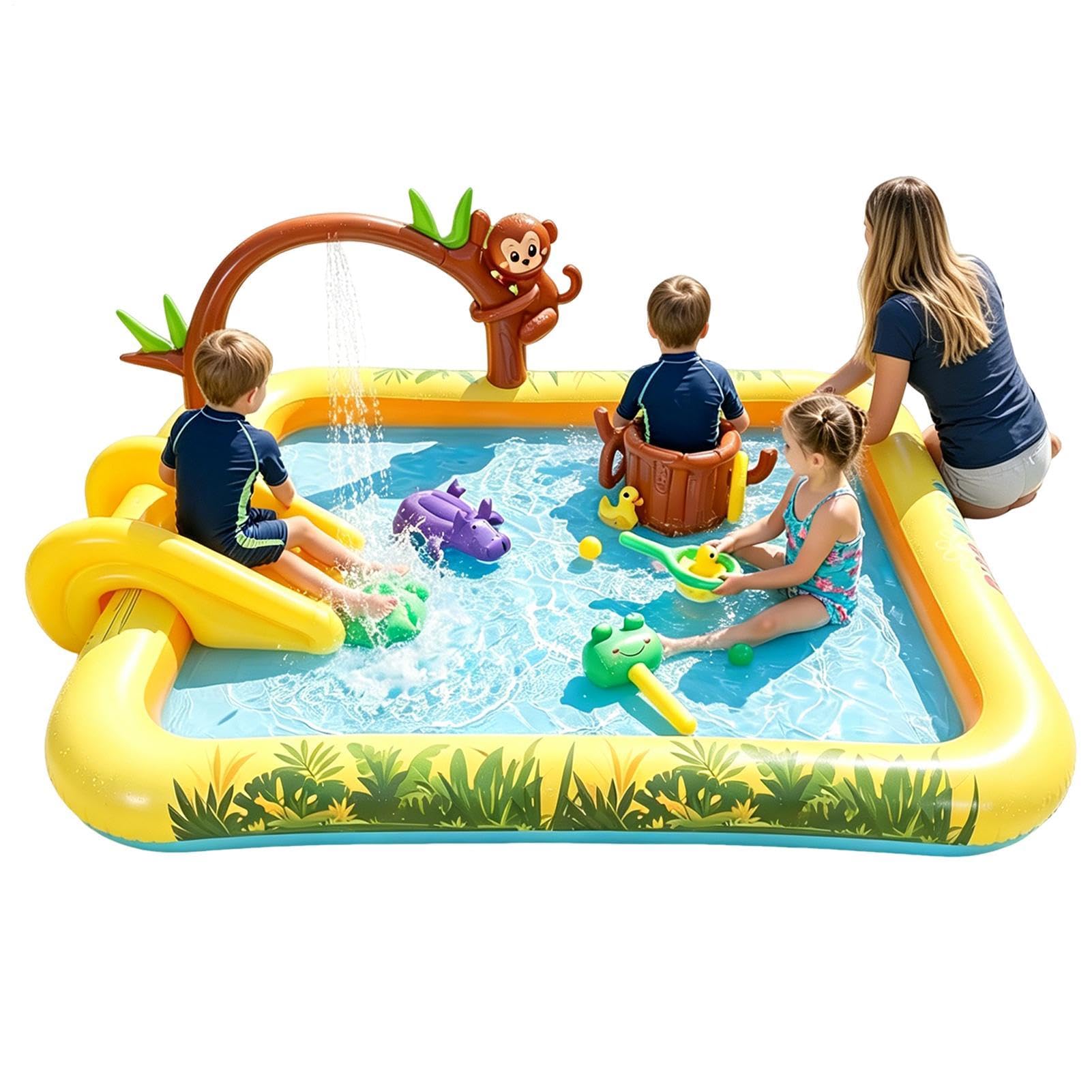Doiyislem Kids Pool with Slide,Inflatable Cute Animal Toys with Slides | Kids Beach Toys - for Backyard Outside Yard Lawn Patio Deck Porch Park Vacation Outside Park House School