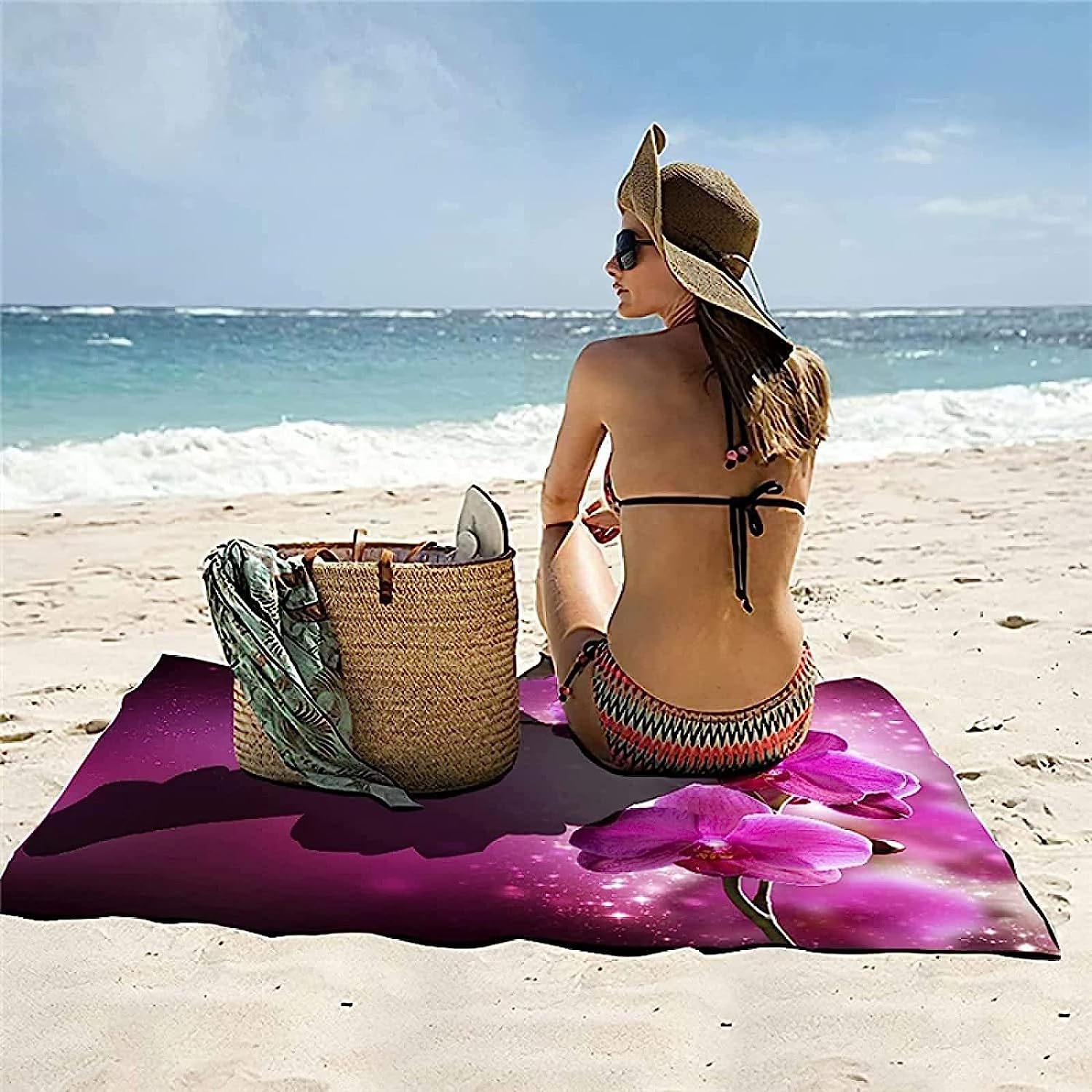 Telo Mare Microfibra Grande Orchidea Viola 200 X 200 Cm, 3D Telo Mare Leggero Antisabbia Per Donna Uomo, Asciugamano Microfibra Asciugatura Rapida Per Bagno, Spiaggia, Campeggio, Viaggio -0G5J+O1B