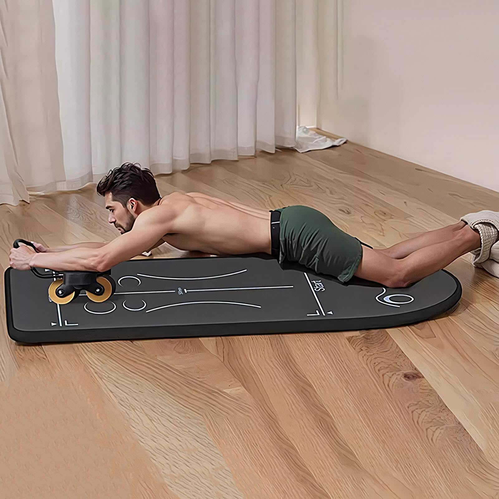Tappetino per addominali, tappetino protettivo per fitness, tappetino per attrezzature da palestra, tappeto pieghevole compatto, cuscino da allenamento leggero, per esercizi con ruote a rullo, 150 x