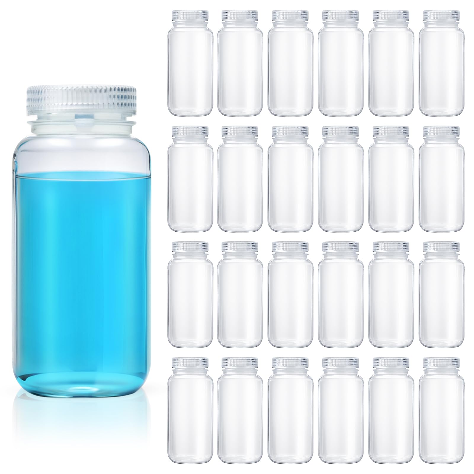 Tatuo 24 Pcs 33 oz 1000ml Polypropylene Reagent Bottle Plastic Sample Bottles with Screw Caps Translucent PP Sample Containers with Lid for Liquids,