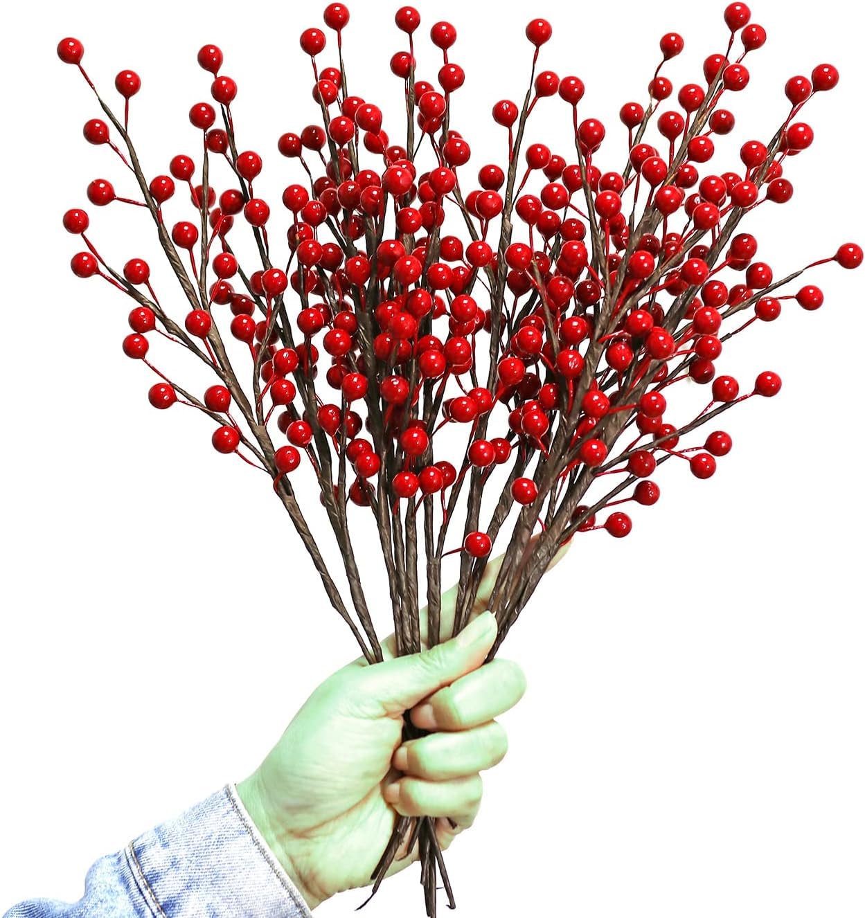 CURATED CART 1PCS Artificial Red Berries Stems 18 Inch - Waterproof Burgundy Holly Berry Picks for Christmas Tree, Wreath, DIY Crafts, Floral Arrangements, Holiday, Wedding & Winter Home Decor (1)-image-18