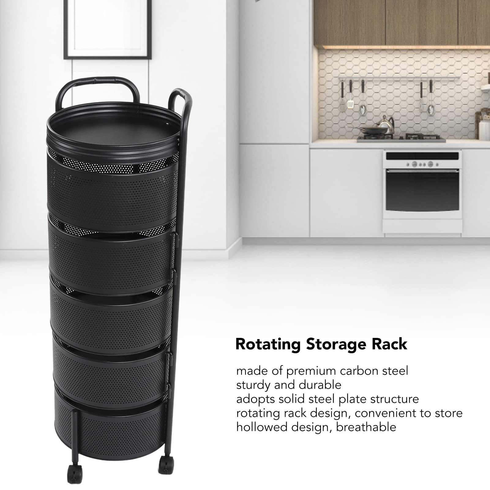 Qinlenyan Carrello Per Frutta E Verdura - 5 Livelli Impilabile Con Ruote, Nero - Foto 5