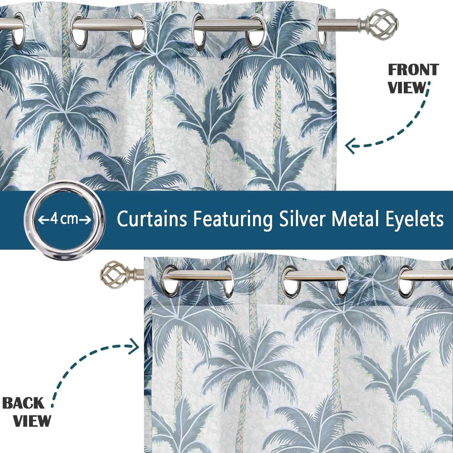 Palm Tree Print Sheer Curtains for Short Windows - Set of 2 Panels, 63", Grommet Top, Printed Georgette, Light Filtering Drapes for Kitchen or Bedroom