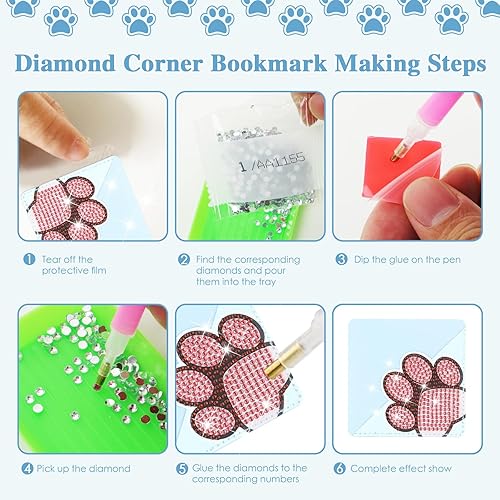 Miniatura 3 de 8 marcapáginas de esquina con forma de pata de diamante, diseño de pata de perro, gato y pata de gato 5D, marcas de libro triangulares, regalos para