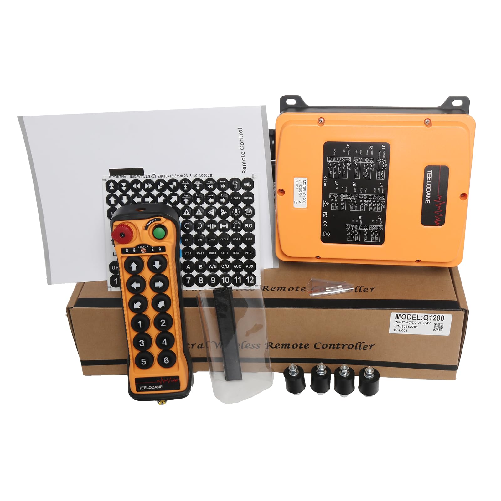 Q1200 - Kit de control remoto inalámbrico industrial de 12 canales, 24 V, 110 V, 220 V, llave de seguridad de emparejamiento automático, control remoto de una sola velocidad para grúa