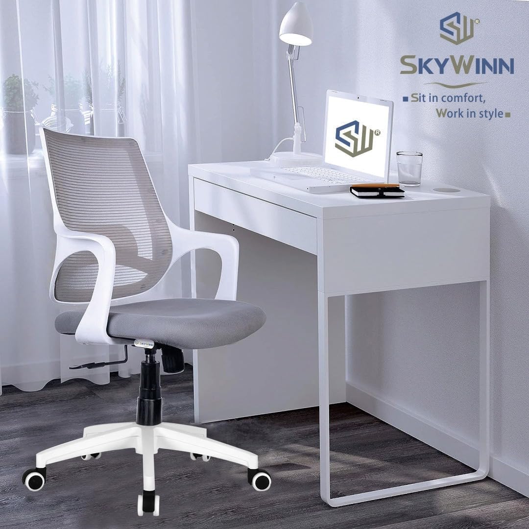 SKYWINN® Mono Mesh Mid-Back Ergonomic Office Chair |Revolving Computer Chair for Study, Work from Home (White & Grey)