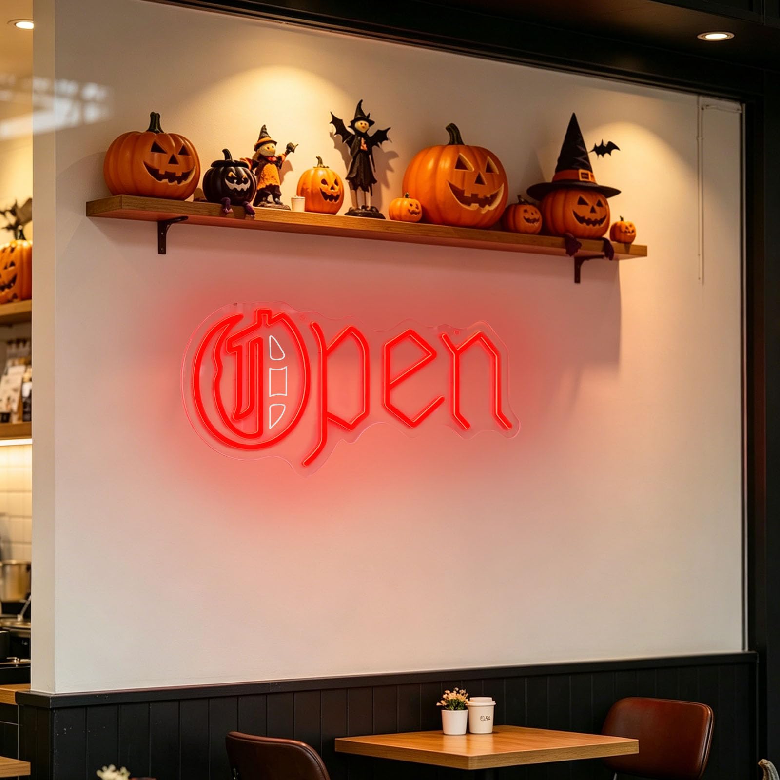 Red Open Neon Sign 5V USB Powered Light Up Signs Halloween Themed Wall Decor LED Neon Light for Dessert Shop Masquerade Ball Bar Haunted Storefront (5V D 16.7 in × W 10.1 in)