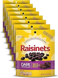 Raisinets, Dark Chocolate Covered California Raisins, 8.0 oz Resealable Bag, Bulk 8 pack