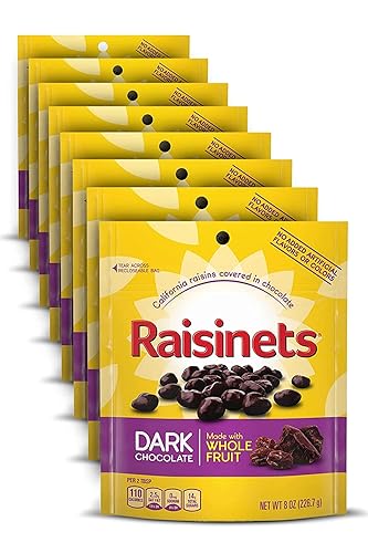 Raisinets, Dark Chocolate Covered California Raisins, 8.0 oz Resealable Bag, Bulk 8 pack