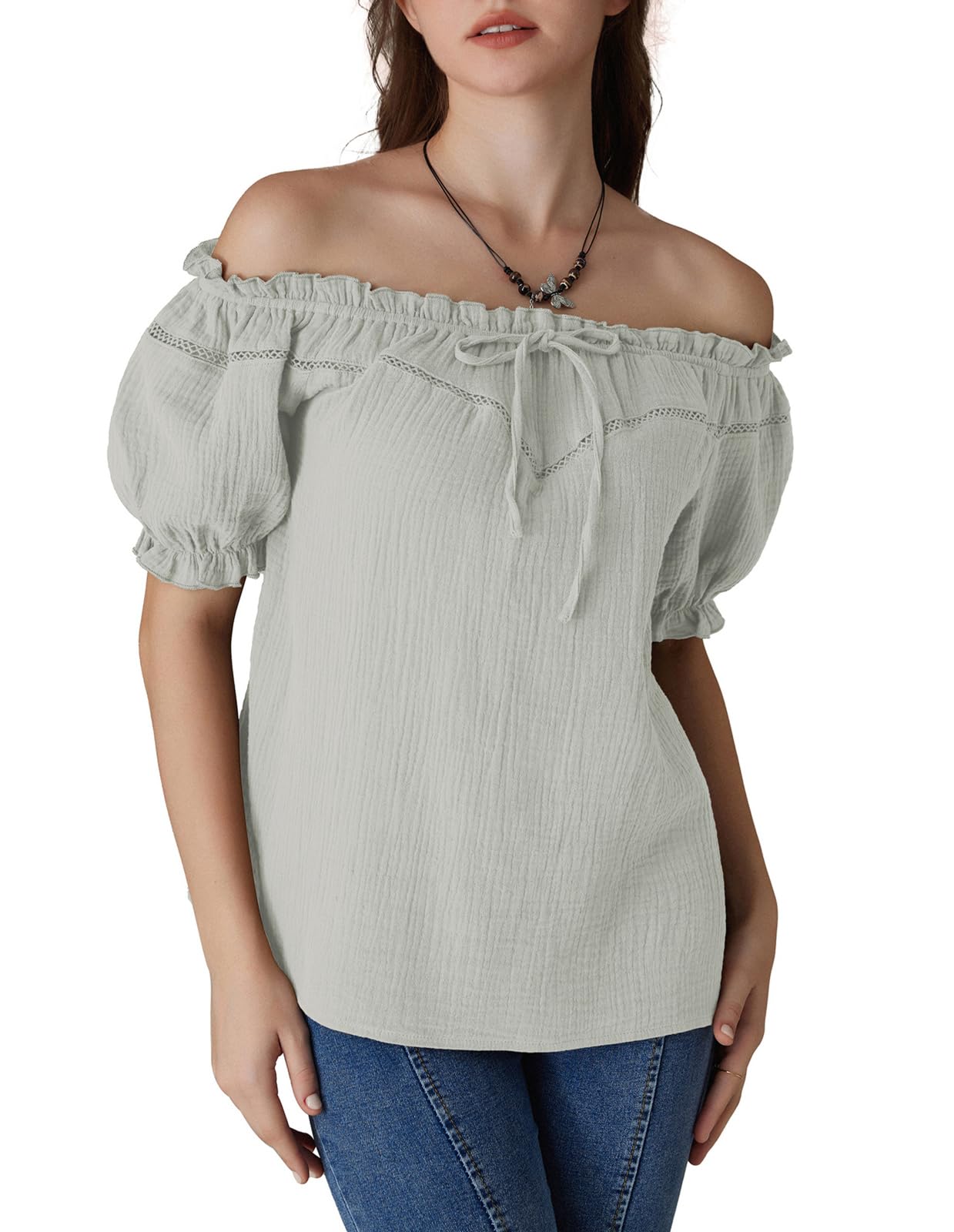 Scarlet Darkness Women's Renaissance Shirt Off Shoulder Puff Sleeve Loose Fit Summer Tops