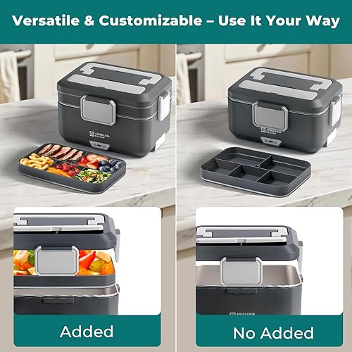 Miniatura 6 de Annie & Mia Design Fiambrera eléctrica para adultos, 100 W, 3.5 L, calentador de alimentos portátil de 2 capas, modo dual de 2.5 L + 1 litro,