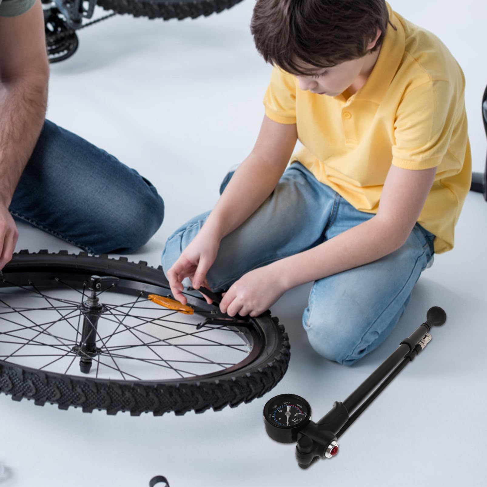Mikikit Bomba de Suspensión para Bicicleta, Motocicleta y Balones, Bomba de Aire Portátil de Alta Presión con Diseño Compacto para Uso Hogar