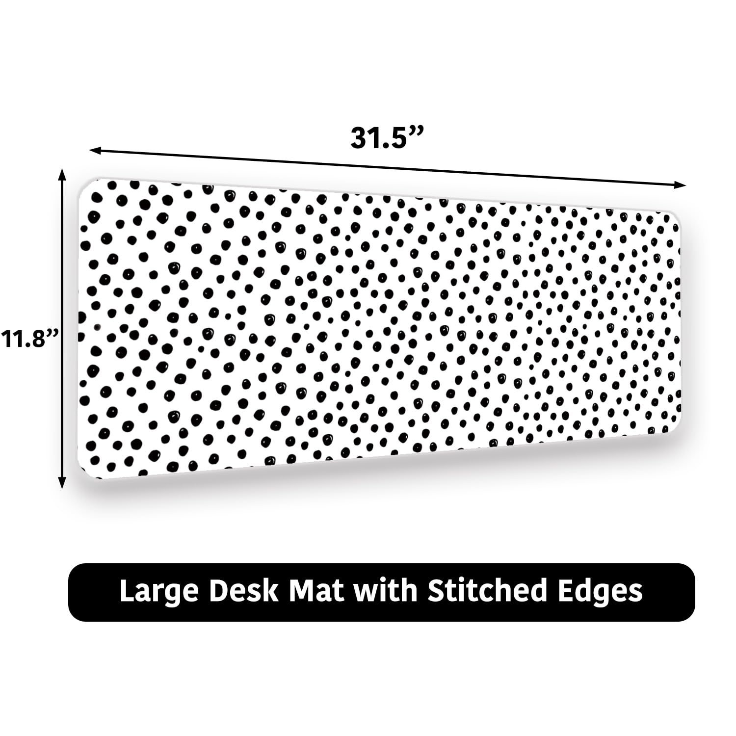 Boho Polka Dot Desk Mat XL (31.5x11.8) Office Decor - Extended Gaming Mousepad w/Non-Slip Base - Womens Large Mouse Pad for MacBook Setup & Vanity | Spill-Proof Stitched Edge Desk Decor Gift