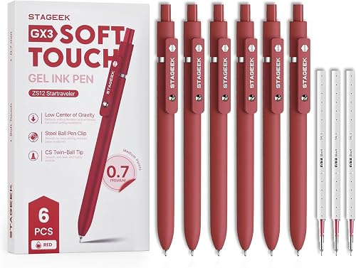 STAGEEK 6 Pcs GX3 Red Gel Pens, Smooth Writing, with 3 Refills