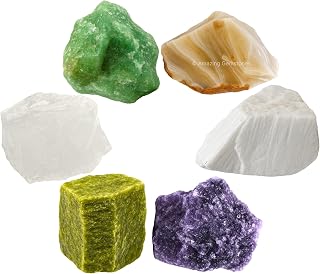 Amazing Gemstone Crystals for Emotional Trauma Manifestation, Set of 6 Lepidolite, Green Aventurine, Scolecite, Vesuvianite, Lace Agate and Clear Quartz Healing Crystals and Stones