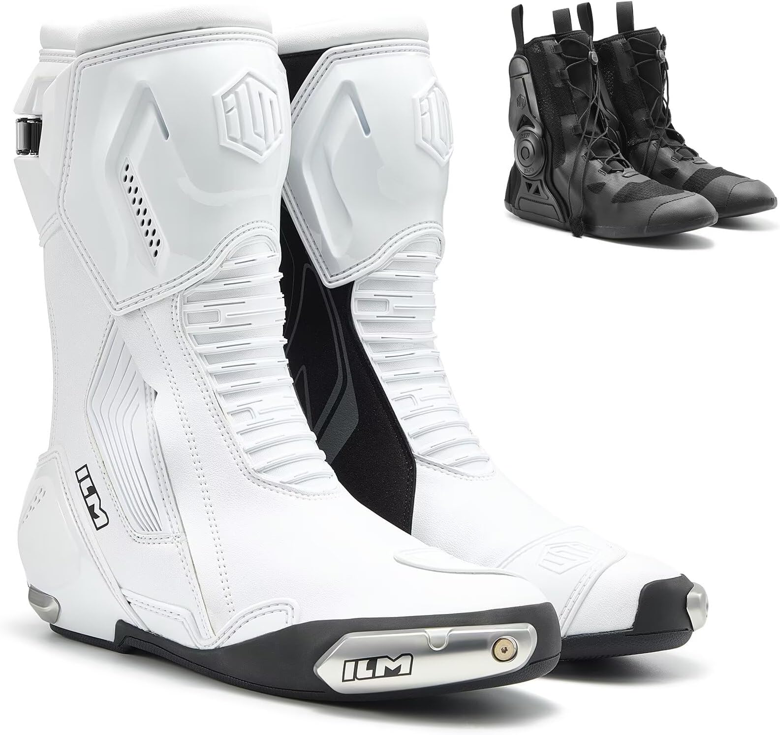 ILM Motorcycle Racing Boots Enhanced Ventilation Anti Slip Street Riding Sport Footwear CE Protective Gear Model BRC1 (White, 12)