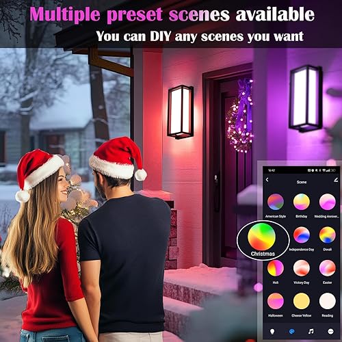 Miniatura 6 de Lámparas LED RGBCW de pared para exteriores, paquete de 2 apliques de pared modernos, luces exteriores inteligentes que cambian de color, IP65