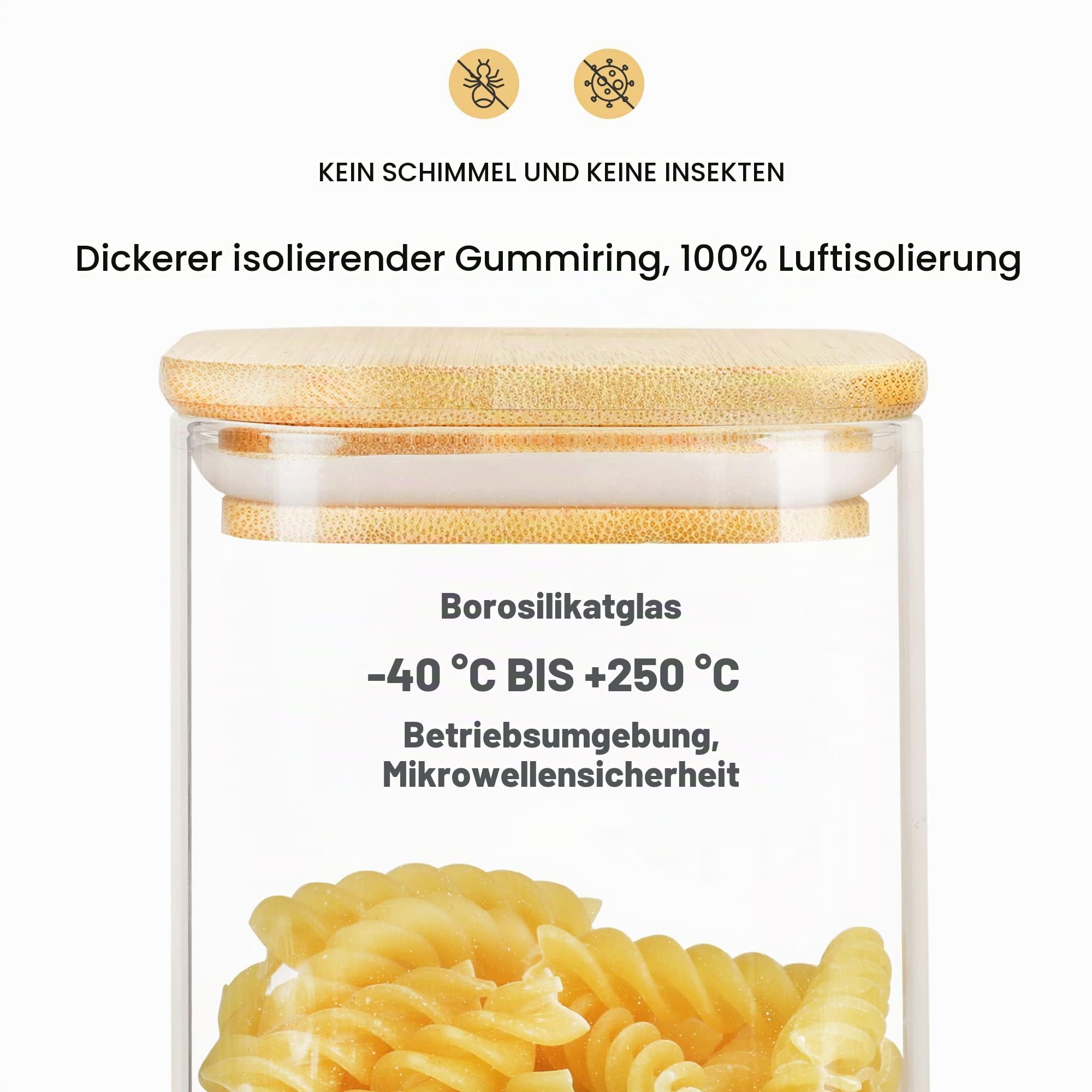 LIBWYS 8er Set Vorratsgläser mit Deckel Eckig Vorratsdose Glas - in 2 Größen: 1000 ml; 600ml