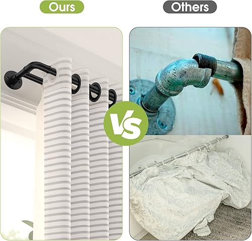 Miniatura 4 de Barras de cortina dobles para ventanas de 28 a 48 pulgadas, barra de cortina industrial negra mate de 1 pulgada, barra de cortina opaca resistente