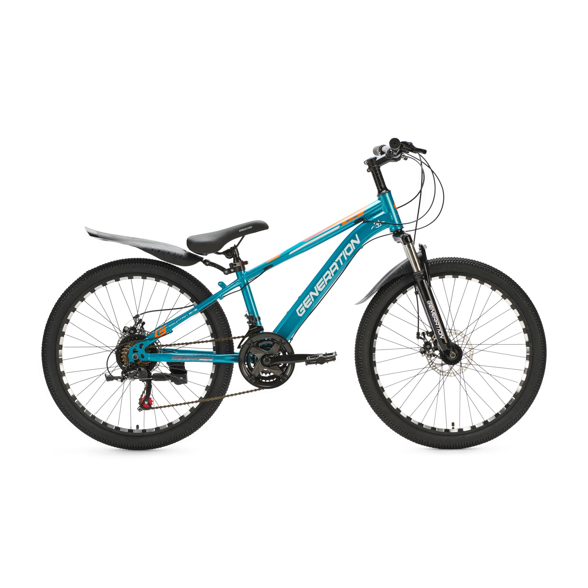 Generation M-760 Mountainbike 24 Zoll - Kinderfahrrad mit Schutzblechen - Scheibenbremsen - 21 Gänge - Hellblau