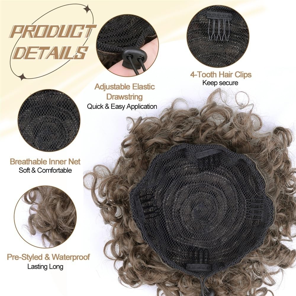 sztuczne włosy kok Afro Puff Kinky Curly Bun Hair Syntetyczny ściągacz Kucyk Clip In Krótkie przedłużki do włosów Akcesoria do włosów(60)
