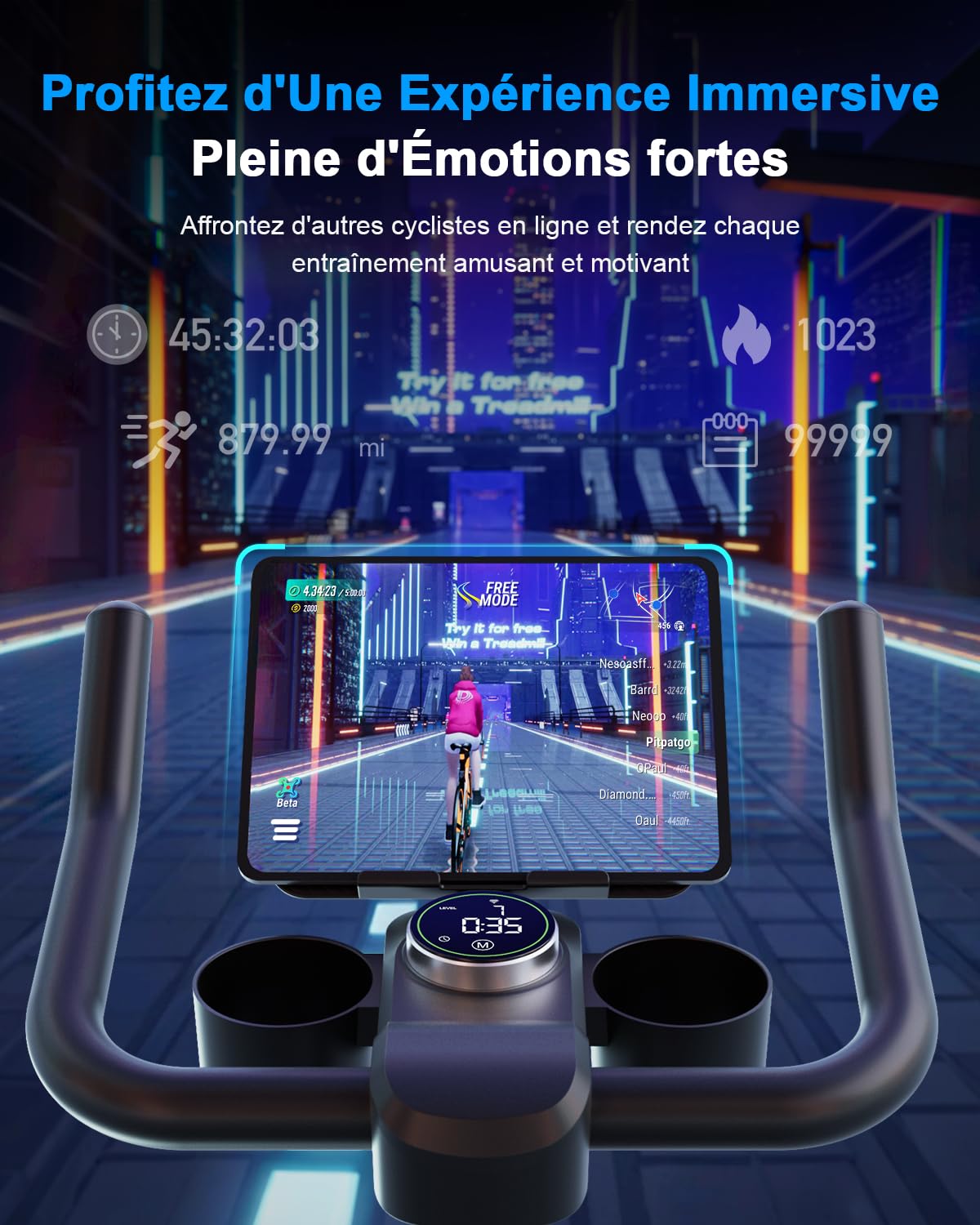 Vélo d'Appartement avec Écran LCD et Application, Résistance Magnétique Réglable, 136 kg