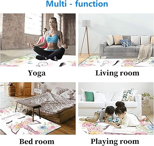 Miniatura 5 de Alfombra antideslizante personalizada con nombre, diseño de unicornio y rosas azules y rosadas, 4 x 5.2 pies, para dormitorio, niña, sala de estar,