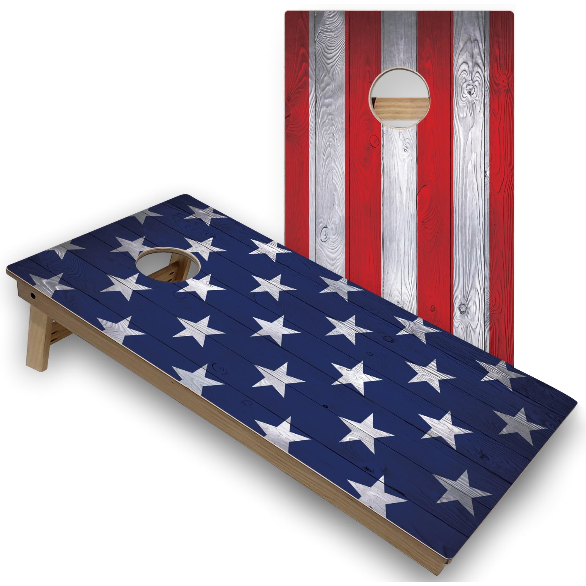 Skip's Garage American Flag Split All-Weather Cornhole Boards - PVC - Include Hole Lights