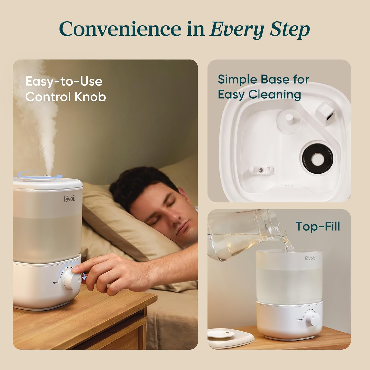 LEVOIT Humidifiers for Bedroom, 2.5L Top Fill Cool Mist Air Humidifier for Baby Nursery, Plants, Ultrasonic, Auto Shut-off, BPA Free, Quiet, Knob Control, 360° Nozzle - 5