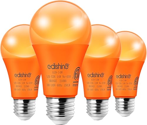 Miniatura 9 de EDISHINE Bombillas LED naranja A19 de Halloween, equivalente a 14 W, bombilla de color naranja de 100 W, bombillas de base E26 para decoración de