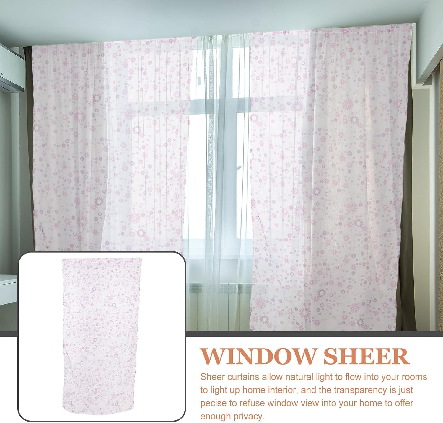 Purple Floral Window Tulle Sheer Curtains Polypropylene Privacy Screen