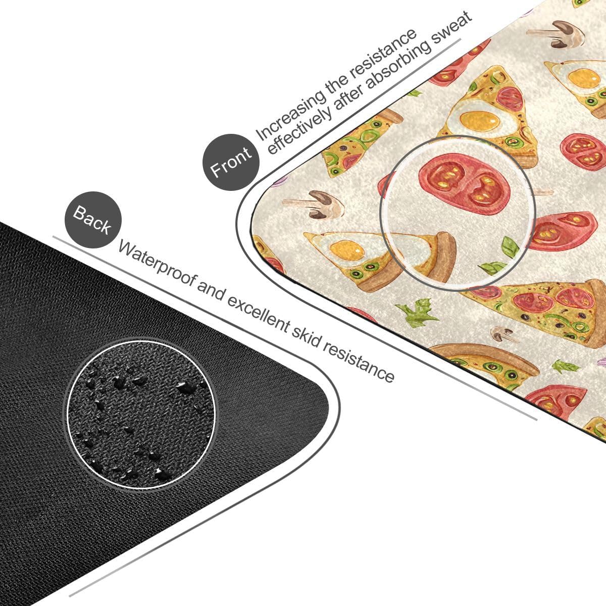 ALAZA Pizza Mushroom Tomato Egg Pattern Yoga Mat Non Slip Fitness Exercise Mat, Workout Mat for Yoga, Pilates and Floor Exercises