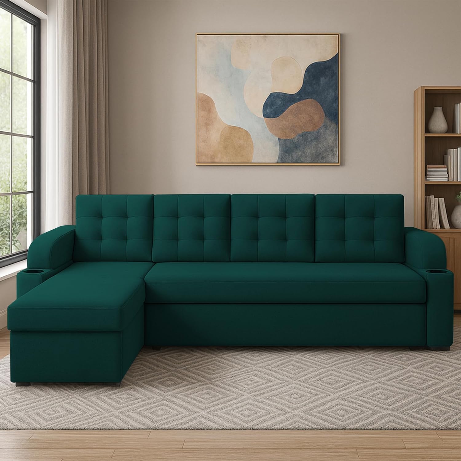 Casaliving Grance LHS 6 Seater Corner Sofa Cum Bed for Living Room (Pine Fabric) Premium Fabric Sofa Set-image-31
