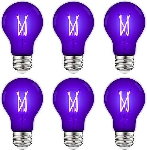 Miniatura 8 de LUXRITE Bombilla LED negra A19 Edison UV, luz negra, filamento de 6 W, UVA 397-407 nm, clasificación de accesorio cerrado, base E26, brilla en la