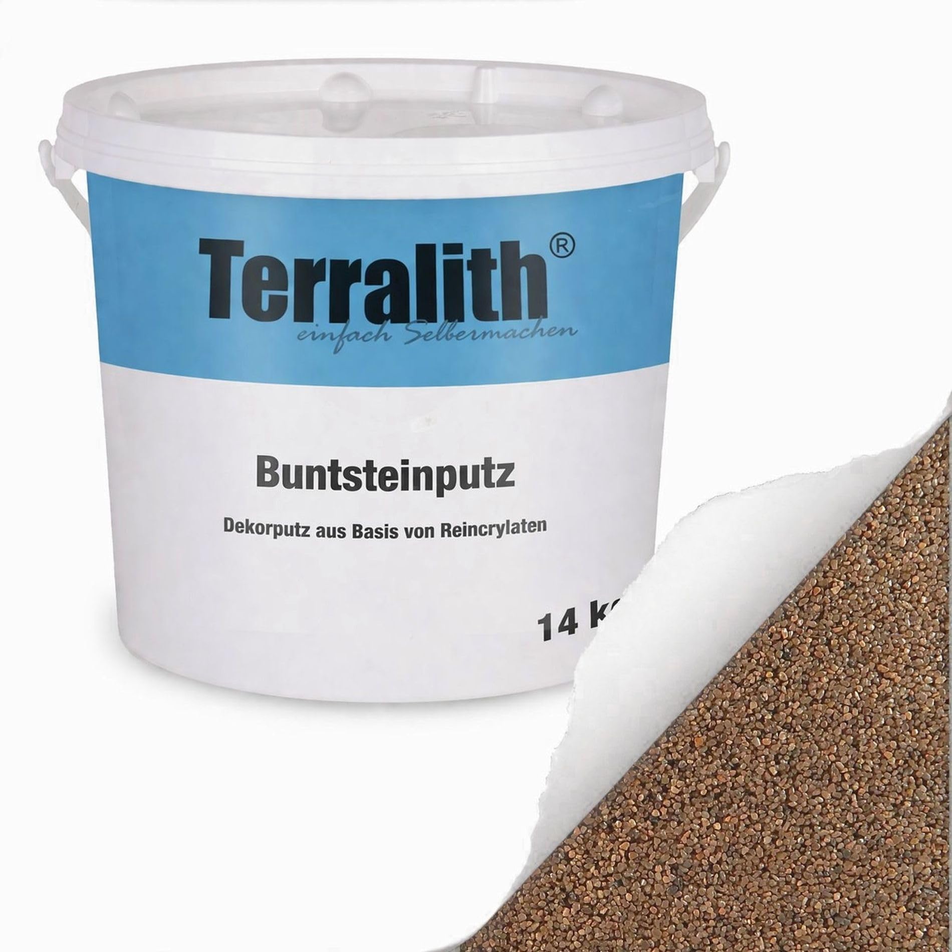 Terralith Buntsteinputz 14kg in braun, Sockelputz für Innen und Außen mit Reinacrylat Bindemittel aus Naturstein, 1-2mm Körnung (BSP56)