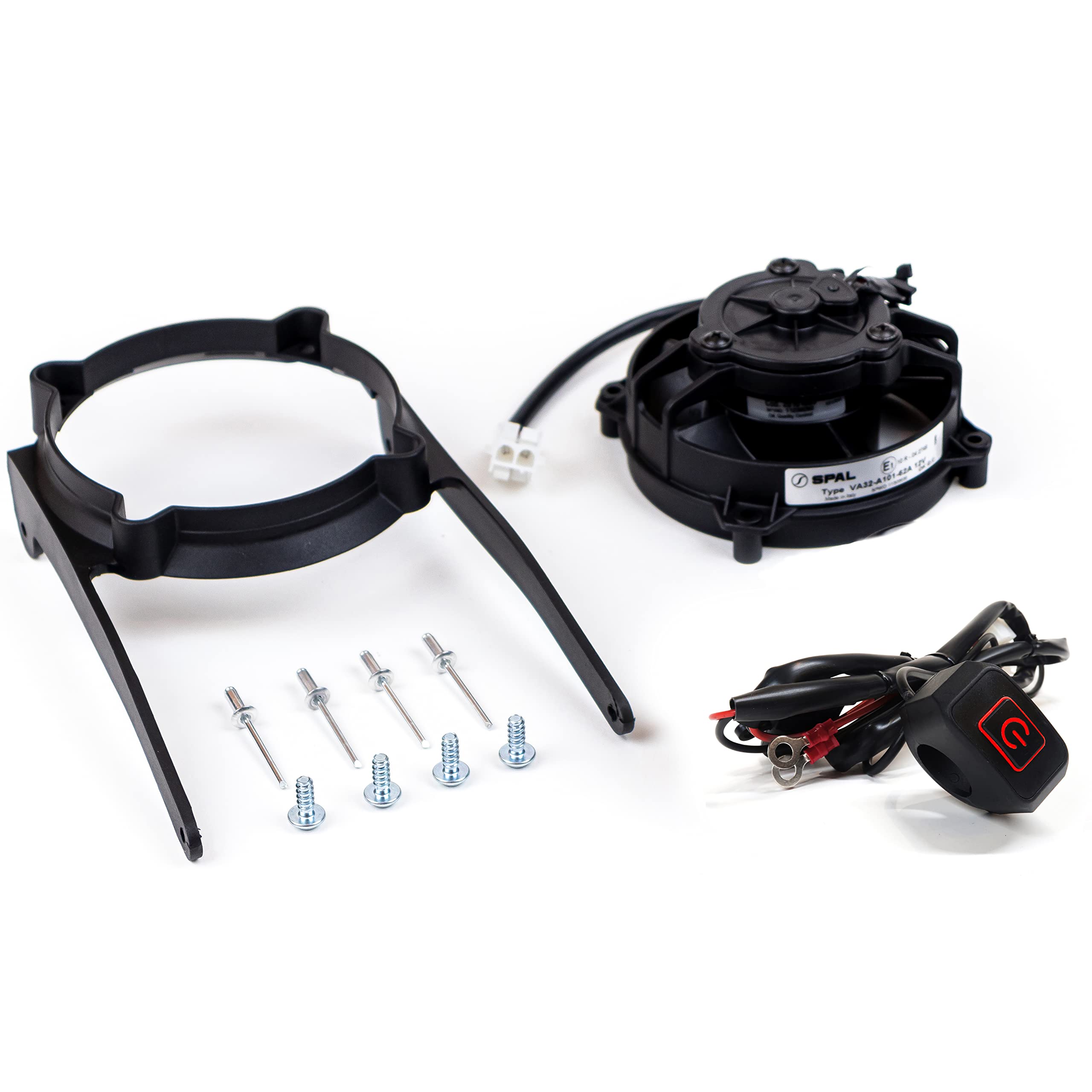 EXED Parts - Original SPAL Kühlerlüfter und Montageset für KTM und Husqvarna, mit wasserdichtem LED ON/OFF Schalter, Dirt Bike Modelle von 2004 bis 2016, 2 und 4 Takt - Rot