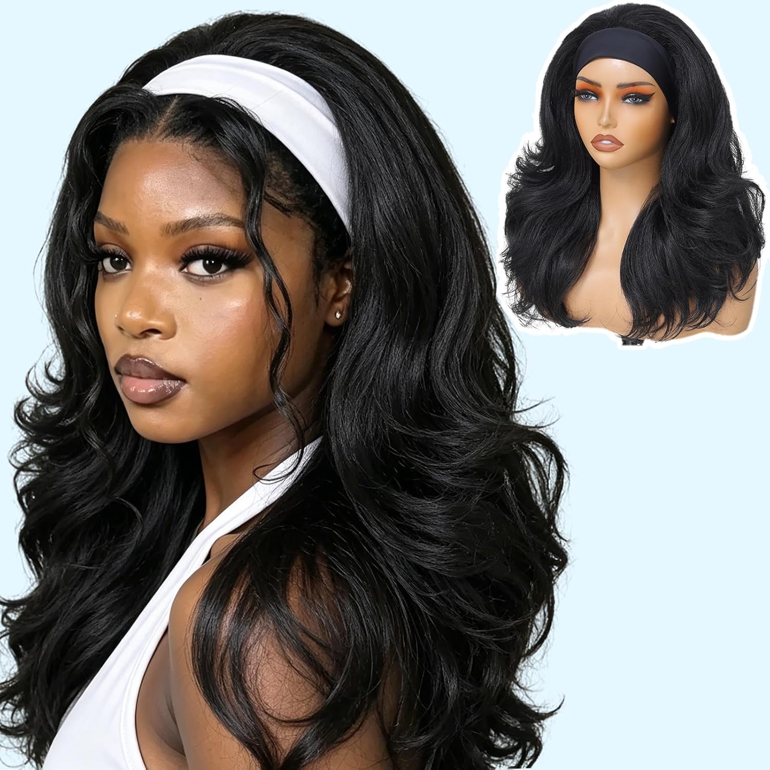 X-TRESS Detroit layers Yaki Curly Headband Wigs for Black Women Beginner Friendly Brown Blonde Synthetic Wear and Go Glueless Wig Long Wavy 16 Inch Loose Wave 200% Density with Curly Ends