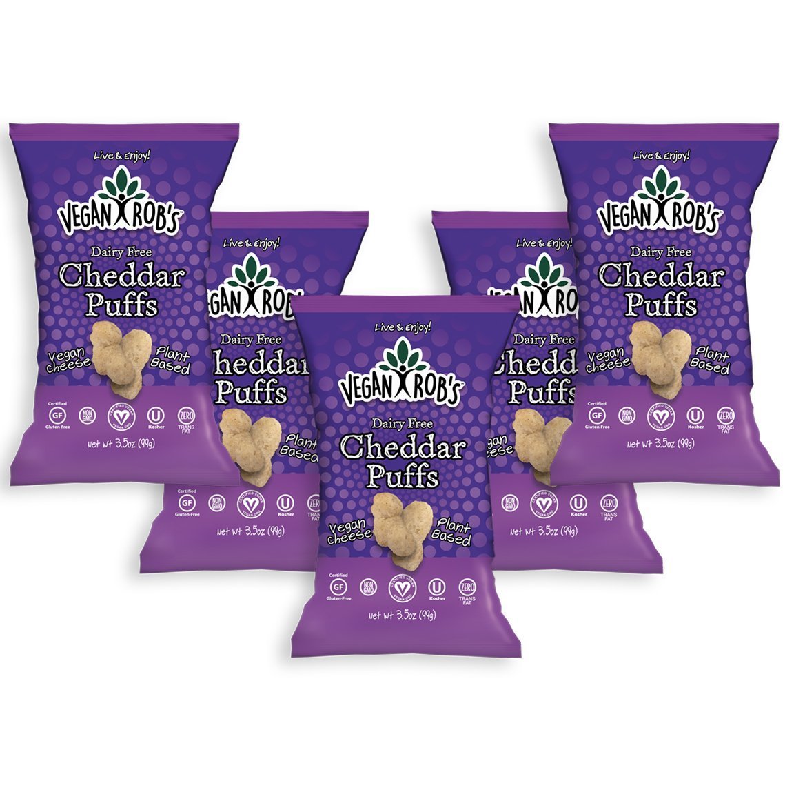 Vegan Rob's Plant Based Dairy Free Cheddar Puffs Certified Gluten Free Kosher(OU) Kosher 3.5 oz - 5 pack