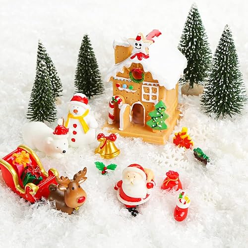 Miniatura 6 de LovesTown Figuras en miniatura de Navidad para manualidades, kit de 25 adornos de Navidad, muñeco de nieve, hada, resina, árbol de pino para jardín