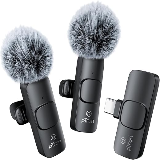 pTron KWM-1 Omnidirectional Type C Wireless Microphone w/DSP Noise Cancellation, Plug & Play, 25m Wireless Range, Lapel Wi