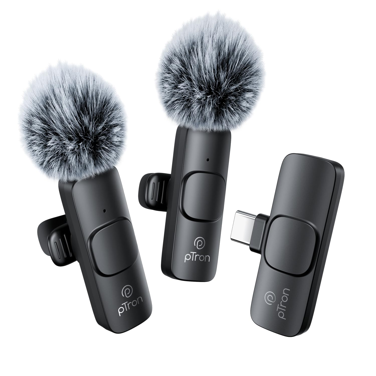 pTron KWM-1 Omnidirectional Type C Wireless Microphone w/DSP Noise Cancellation, Plug & Play, 25m Wireless Range, Lapel Wi