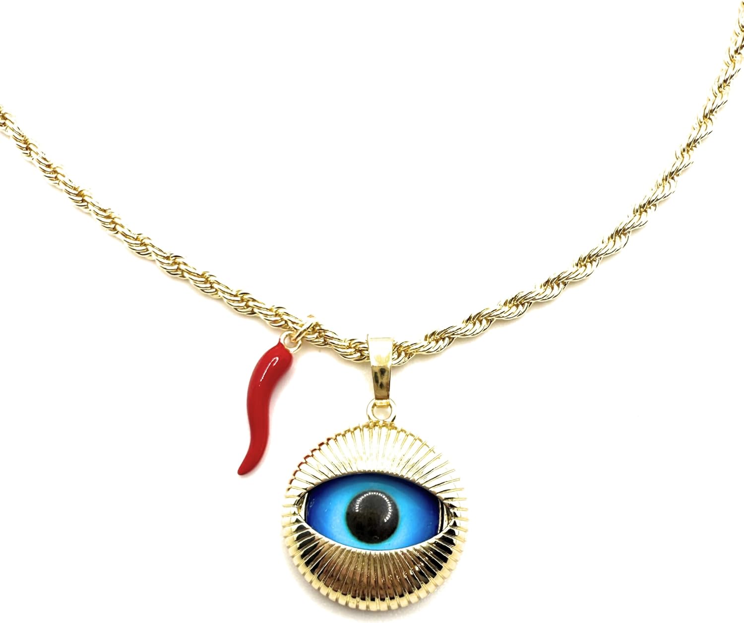 Gold Evil Eye Necklace with Red Chili Pepper Charm,Dainty Protection Amulet Jewelry for Women,Trendy Spiritual Pendant for Good Luck and Style, Gifts for Her, Protection Necklace - Image 2