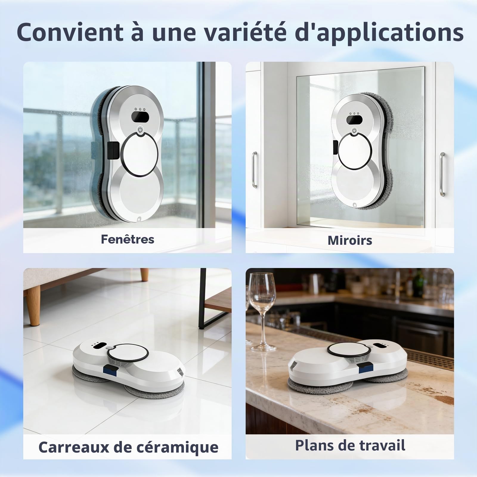 Robot Laveur de Vitre 5600Pa, Robot Nettoyeur Vitre avc 3 Modes de Nettoyage, Laveur de Vitre Automatique avec Fonction Pulvérisateur, Navigation Intelligente, pour Fenêtres, Carreaux, Comptoirs